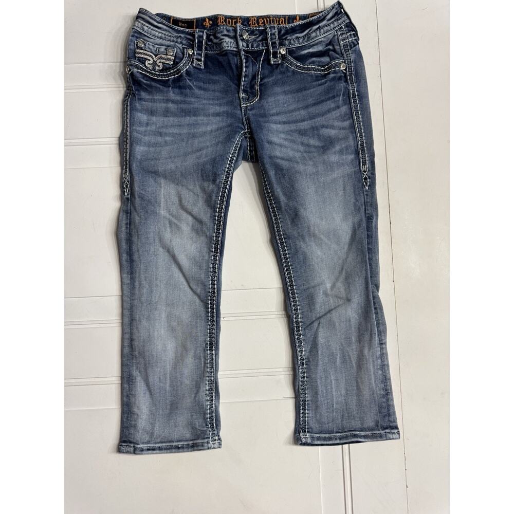 Rock Revival Jeans Ena Capri Womens 27 Low Rise Medium Wash Denim Buckle